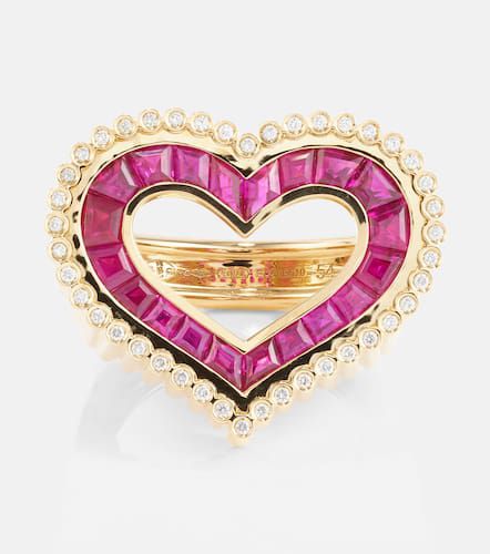 Ring Love aus 18kt Gelbgold mit Diamanten und Rubinen - Marie Lichtenberg - Modalova