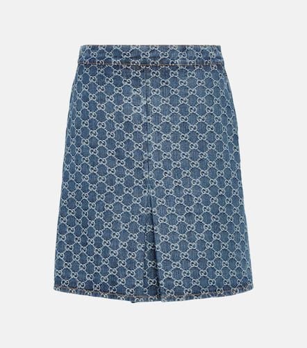 GG pleated denim jacquard midi skirt - Gucci - Modalova