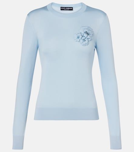 Pullover in seta con applicazioni floreali - Dolce&Gabbana - Modalova