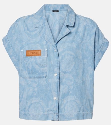 Camisa cropped Barocco de chambray - Versace - Modalova
