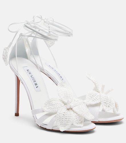 Calypso leather-trimmed raffia sandals - Aquazzura - Modalova