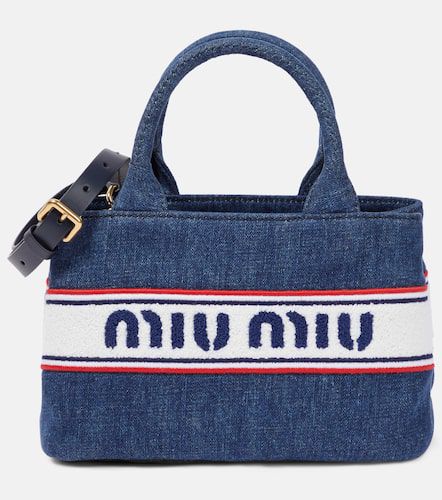 Miu Miu Borsa in denim con logo - Miu Miu - Modalova