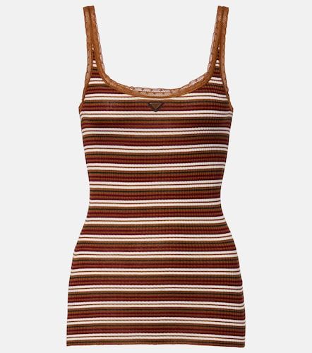 Tank top de algodón a rayas con encaje - Prada - Modalova