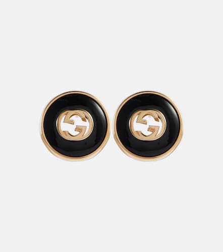 Interlocking G 18kt gold earrings with onyx - Gucci - Modalova