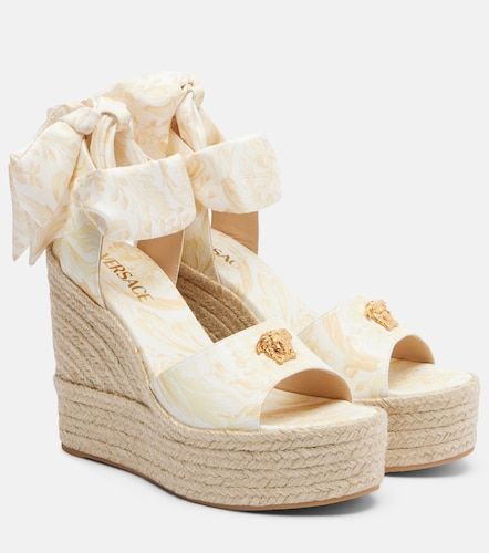 Espadrillas 120 in pelle con zeppa - Versace - Modalova