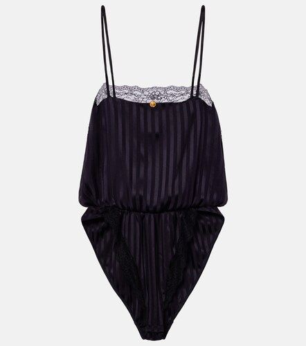 Body in misto seta jacquard con pizzo - Versace - Modalova