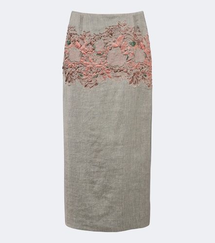 Gonna midi in misto lino e cotone con ricamo - Dries Van Noten - Modalova
