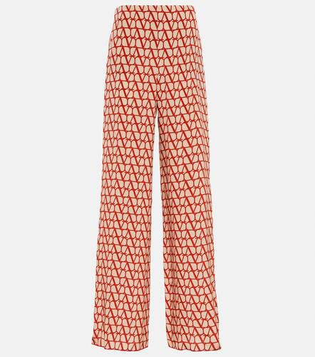 VLogo-print wide-leg silk pants - Valentino - Modalova