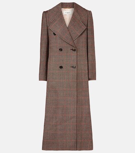 Checked double-breasted virgin wool coat - Chloe - Modalova