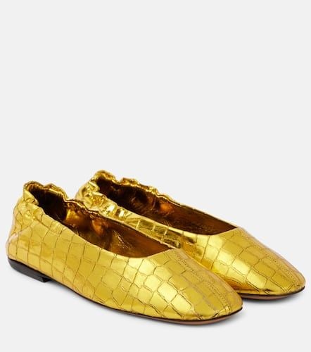 Croc-effect metallic leather ballet flats - Dries Van Noten - Modalova