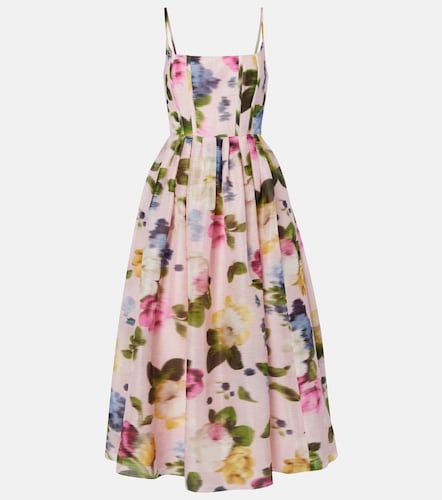 Abito midi in lino e seta con stampa floreale - Carolina Herrera - Modalova