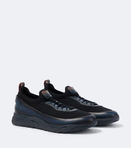 Leather-trimmed knitted sneakers - Santoni - Modalova