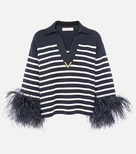 Jersey de algodón con VGold y plumas - Valentino - Modalova