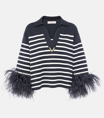 VGold feather-trimmed cotton sweater - Valentino - Modalova