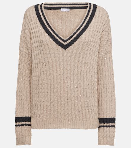 Sequined cable-knit cotton-blend sweater - Brunello Cucinelli - Modalova
