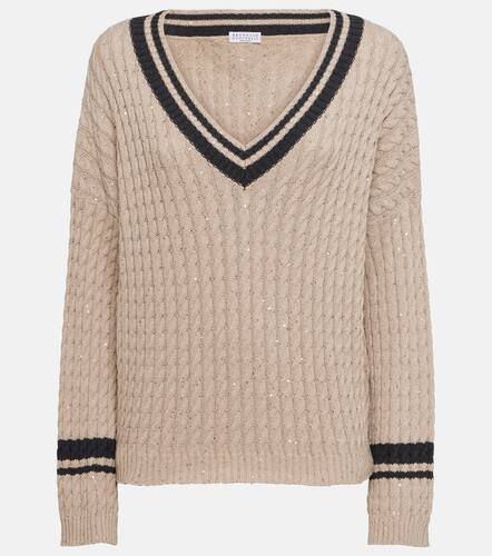 Sequined cable-knit cotton-blend sweater - Brunello Cucinelli - Modalova