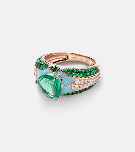 Oasis 18kt and enamel pinky ring with emeralds and diamonds - Kamyen - Modalova