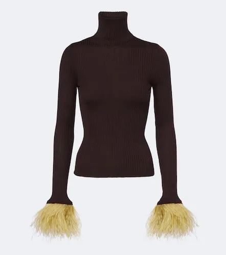 Feather-trimmed cashmere and silk top - La DoubleJ - Modalova