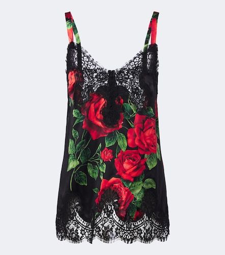 Abito lungo in misto seta e cotone con pizzo - Dolce&Gabbana - Modalova