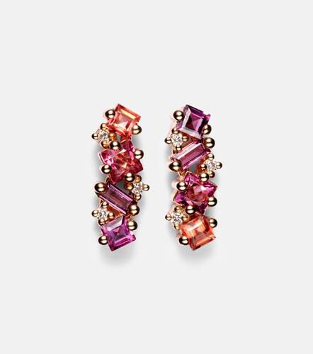 Kt rose gold climber earrings with gemstones and diamonds - Suzanne Kalan - Modalova