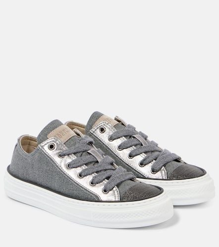 Monili leather-trimmed canvas sneakers - Brunello Cucinelli - Modalova