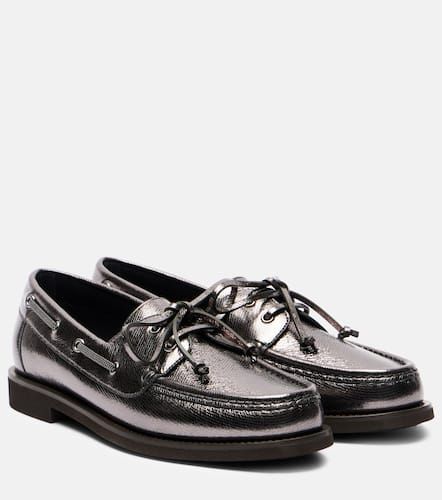 Monili metallic leather boat shoes - Brunello Cucinelli - Modalova