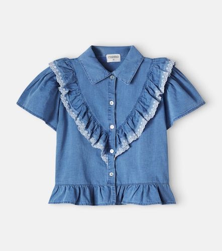 Camisa de chambray de algodón con volantes - Cozmo - Modalova
