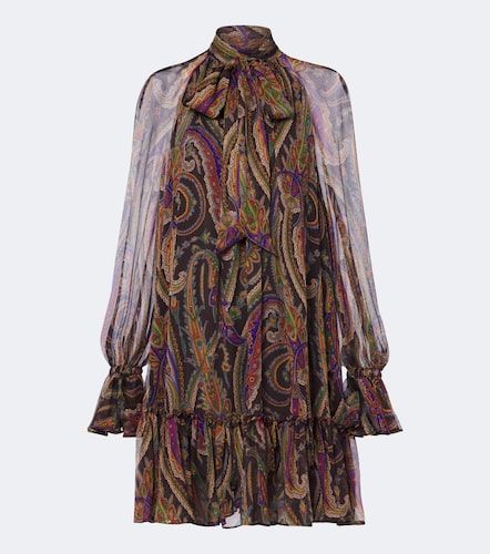 Vestido corto de seda con paisley y lazada - Etro - Modalova