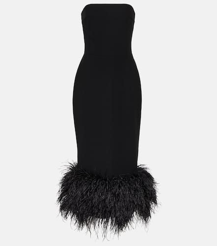 Feather-trimmed strapless crÃªpe midi dress - Rasario - Modalova