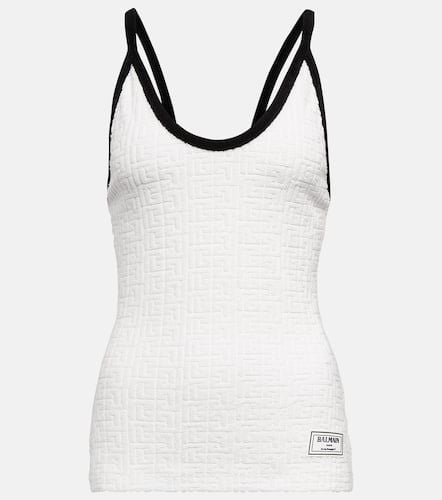 Monogram cotton-blend tank top - Balmain - Modalova