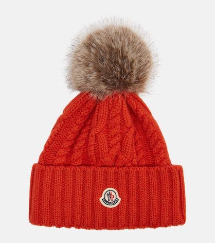 Cable-knit cashmere and wool-blend beanie - Moncler - Modalova