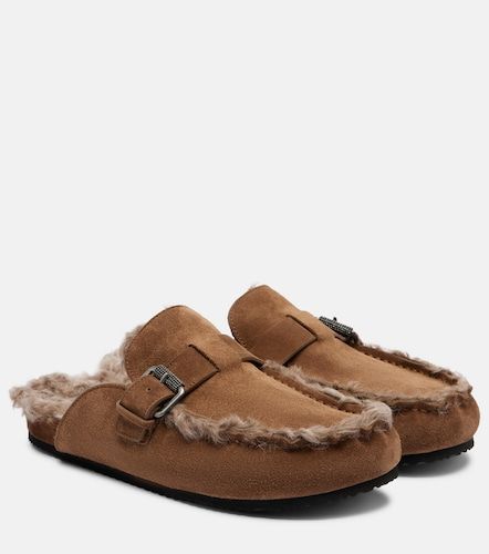 Monili shearling-lined suede mules - Brunello Cucinelli - Modalova