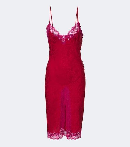 Lace-trimmed silk jacquard midi dress - Saint Laurent - Modalova