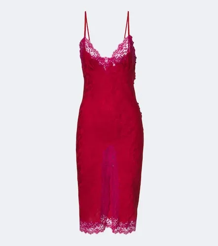 Vestido midi en jacquard de seda con encaje - Saint Laurent - Modalova