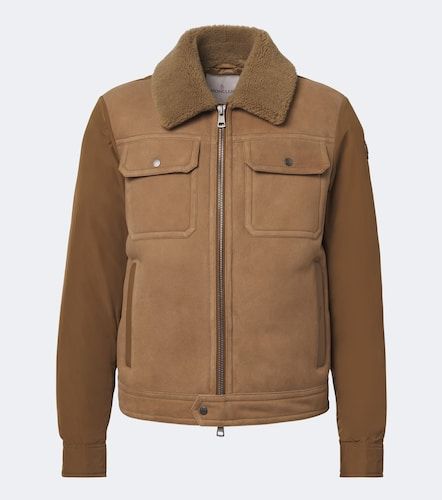 Shearling-trimmed suede down jacket - Moncler - Modalova