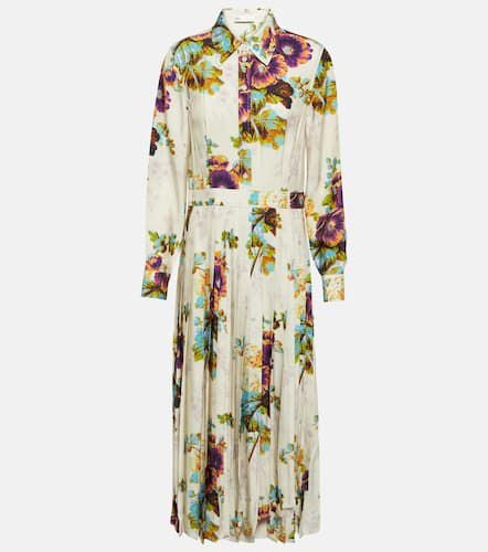 Floral pleated satin shirt dress - Tory Burch - Modalova