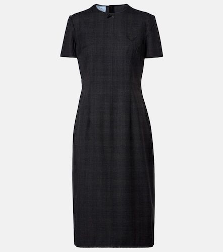 Checked virgin wool midi dress - Prada - Modalova