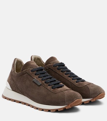 Sneakers in suede con monili - Brunello Cucinelli - Modalova