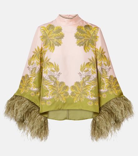 Make An Exit feather-trimmed silk twill top - La DoubleJ - Modalova