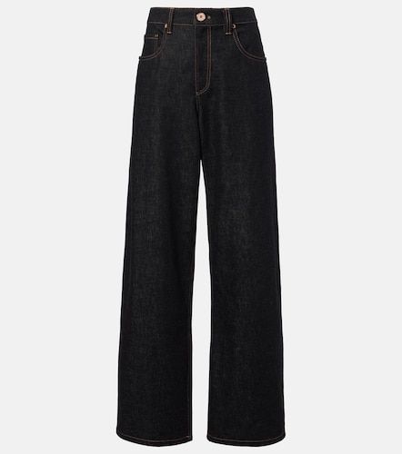 Jeans a gamba larga con pelle - Brunello Cucinelli - Modalova