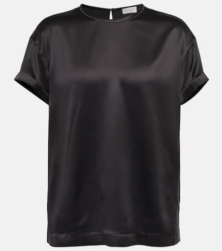 Embellished silk-blend satin T-shirt - Brunello Cucinelli - Modalova