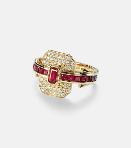 Shield 18kt ring with diamonds and rubies - Rainbow K - Modalova