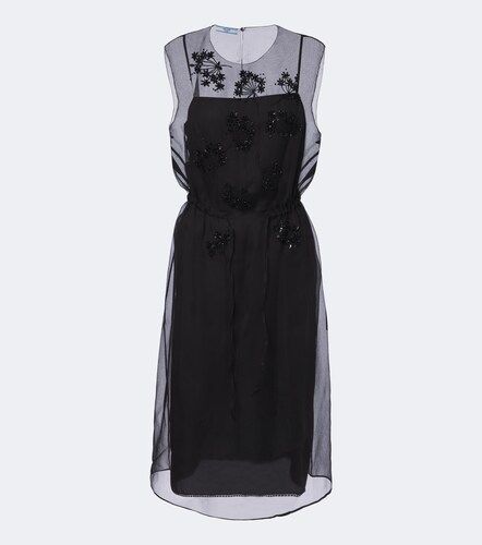 Floral-applique silk midi dress - Prada - Modalova