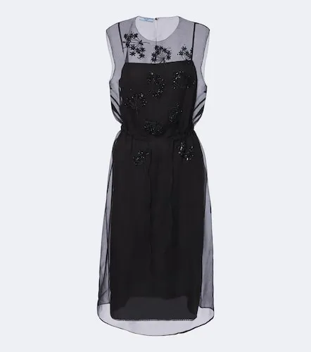 Floral-applique silk midi dress - Prada - Modalova