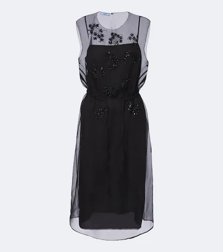 Floral-applique silk midi dress - Prada - Modalova