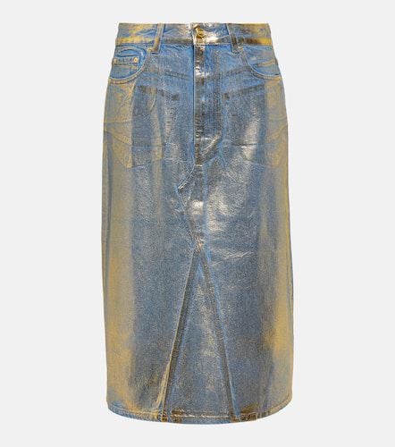 Ganni Gold-foiled denim midi skirt - Ganni - Modalova