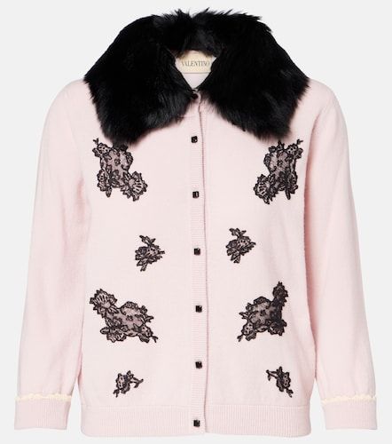 Shearling-trimmed virgin wool cardigan - Valentino Garavani - Modalova