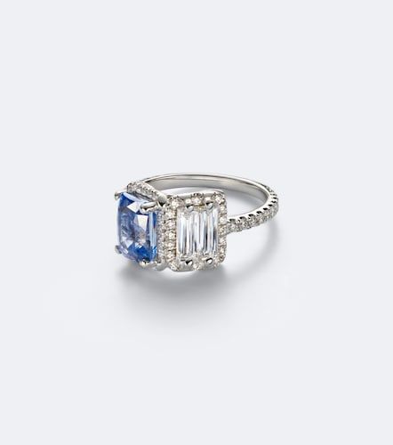 Kt white gold ring with sapphire and diamonds - Suzanne Kalan - Modalova
