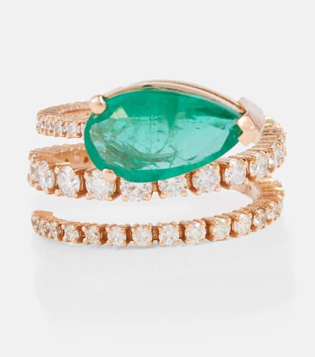 Teardrop Spiral 18kt gold ring with white diamonds and emeralds - Shay Jewelry - Modalova