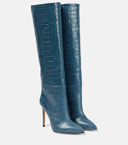 Croc-effect leather knee-high boots - Paris Texas - Modalova